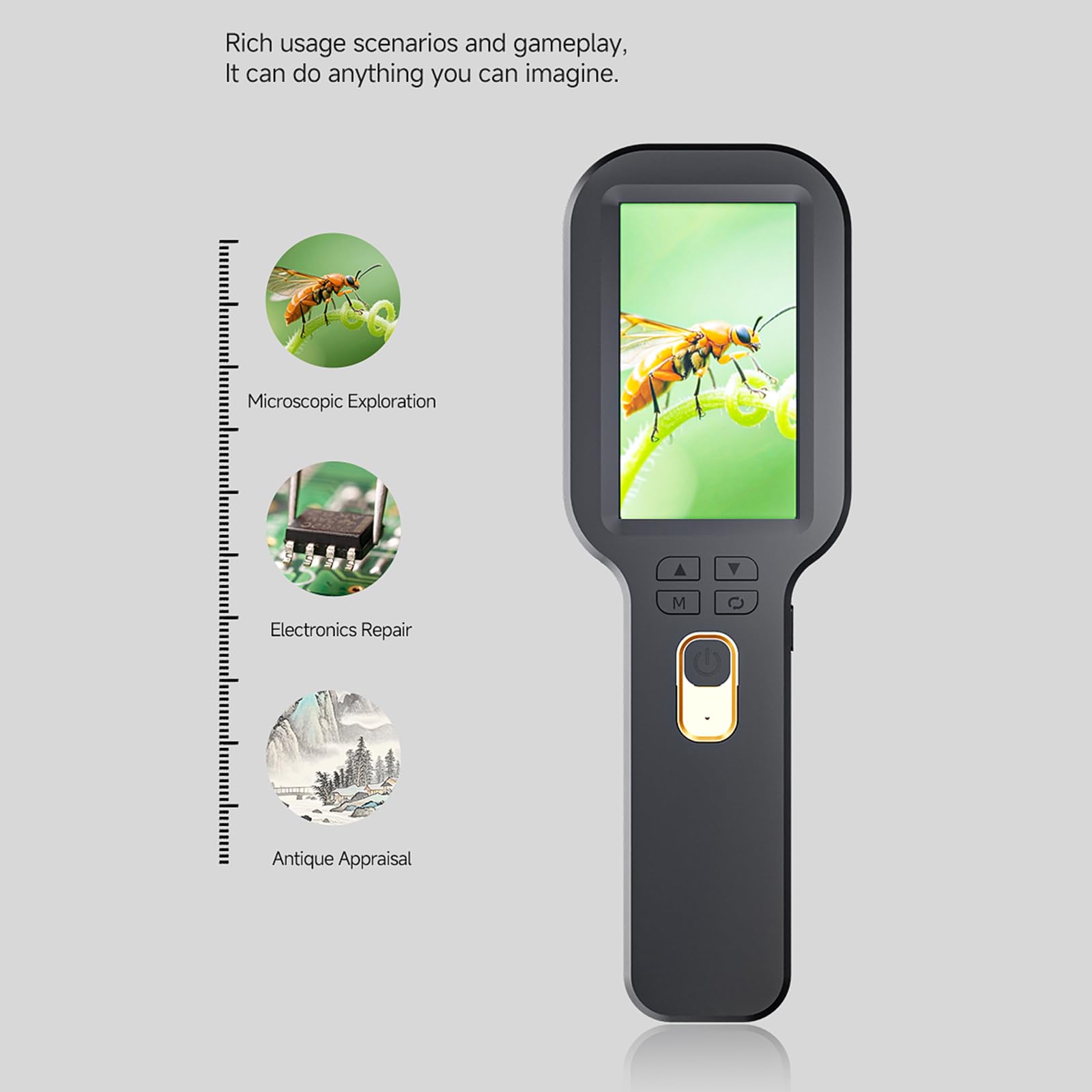 Microscopio digital apto para ancianos, pantalla de 3 pulgadas, 12 MP, lupa de mano con luz LED integrada, lupa de arqueología inalámbrica