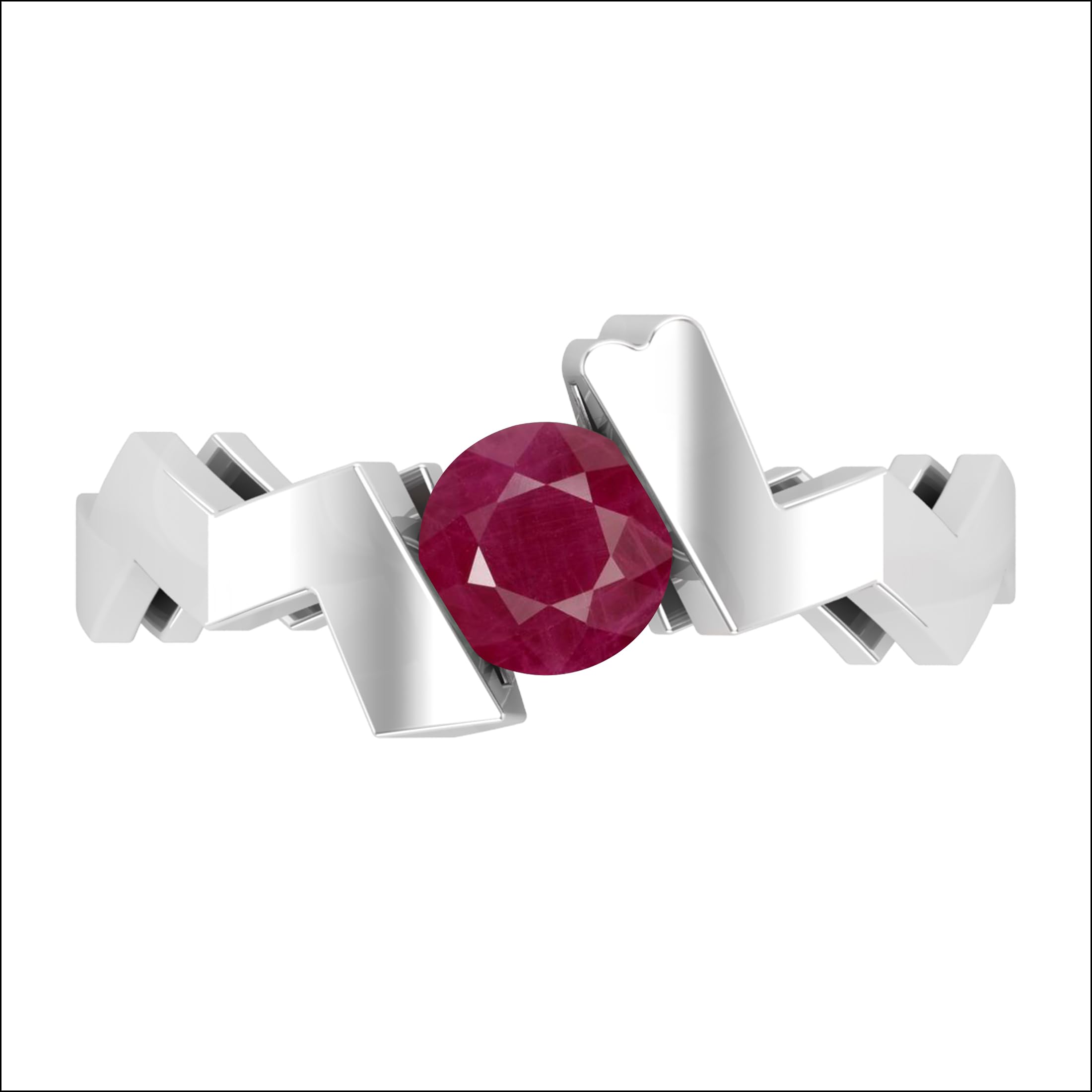 Dazzlingrock Collection Anillo de compromiso solitario en zigzag de rubí redondo de 5 mm para mujer en plata de ley 925