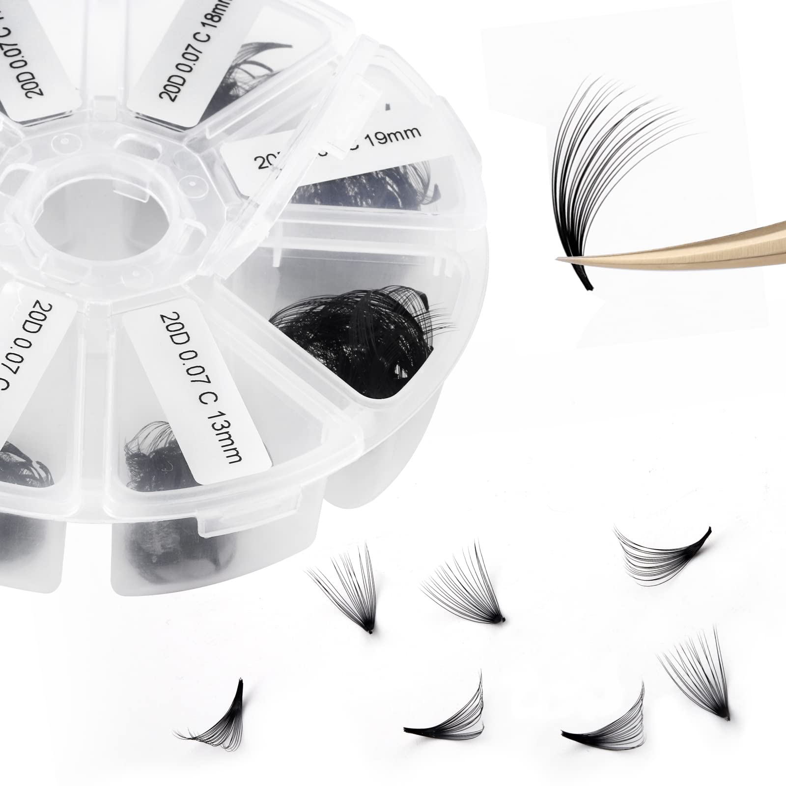 Premade Fans Eyelash Extension 500 Fans Handmade Loose Volume Lashes 20D Pre-made Fans 0.07mm Thickness C/D Curl 9-16mm/13-20mm Mixed Volume Eyelash Extensions