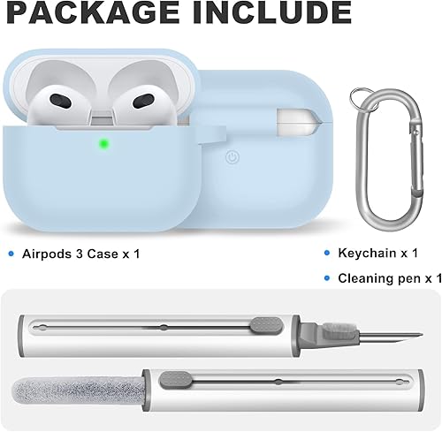 Miniatura 3 de MOLOPPO Funda para AirPods 3, accesorios de protección de silicona con llavero y bolígrafo de limpieza compatible con Apple AirPod de 3 generación
