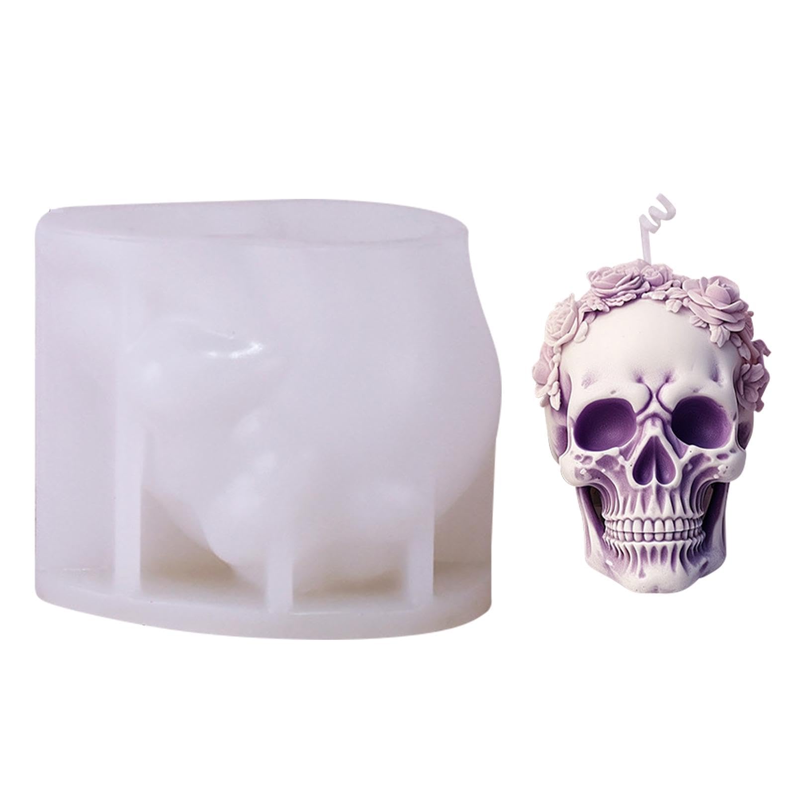 Moule à Bougie En Silicone Tête De Mort - Réutilisable, Résistant à La Chaleur - Pour Halloween, Savon, Résine