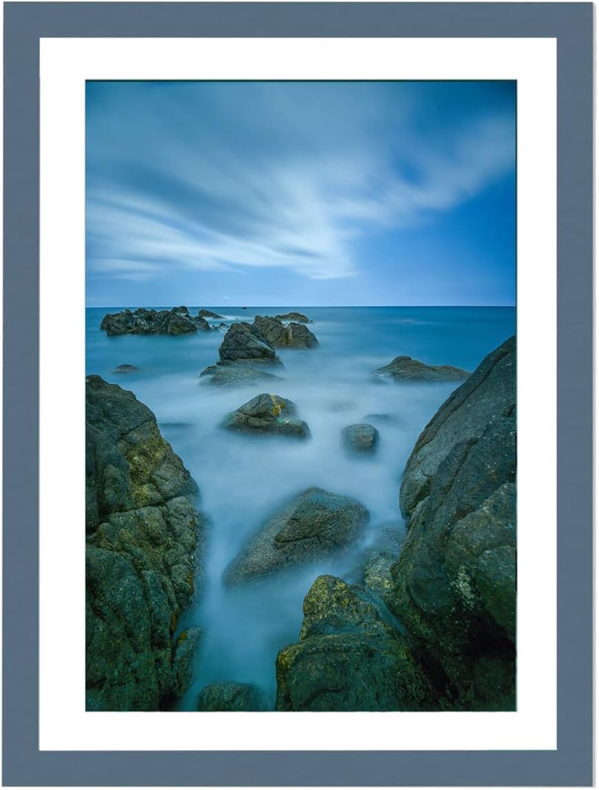 20x16 Inches Picture Frame with 16"x12" White Mat Wall Mounted Photo Frame for Pictures Posters & Certificates 16x20 Picture Frames Made from Real Wood with Saftey Glass (Dark Grey)