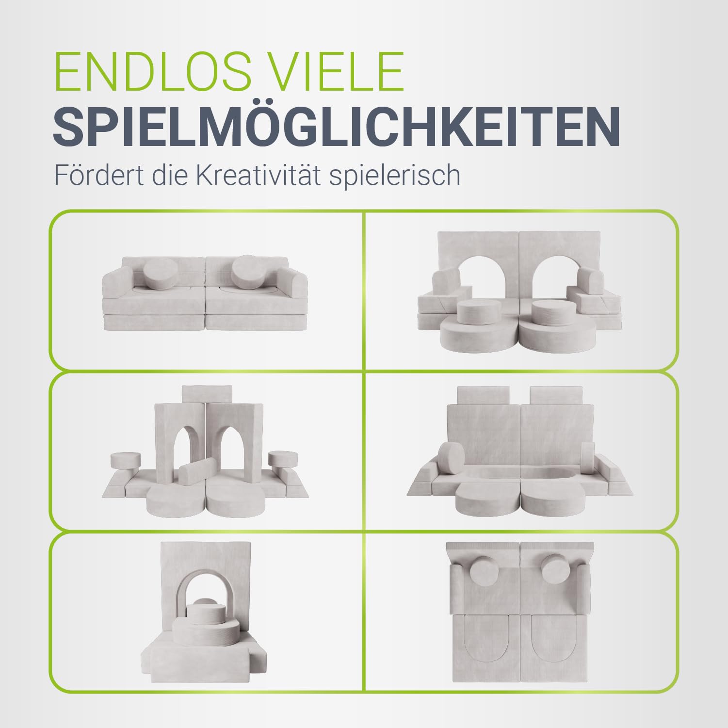Juskys® Kindersofa Kayo – Cord, modular & weich, Sofa für Kinderzimmer & Spielzimmer, sicher, flexibel, pflegeleicht, mit abnehmbaren Bezügen – Beige
