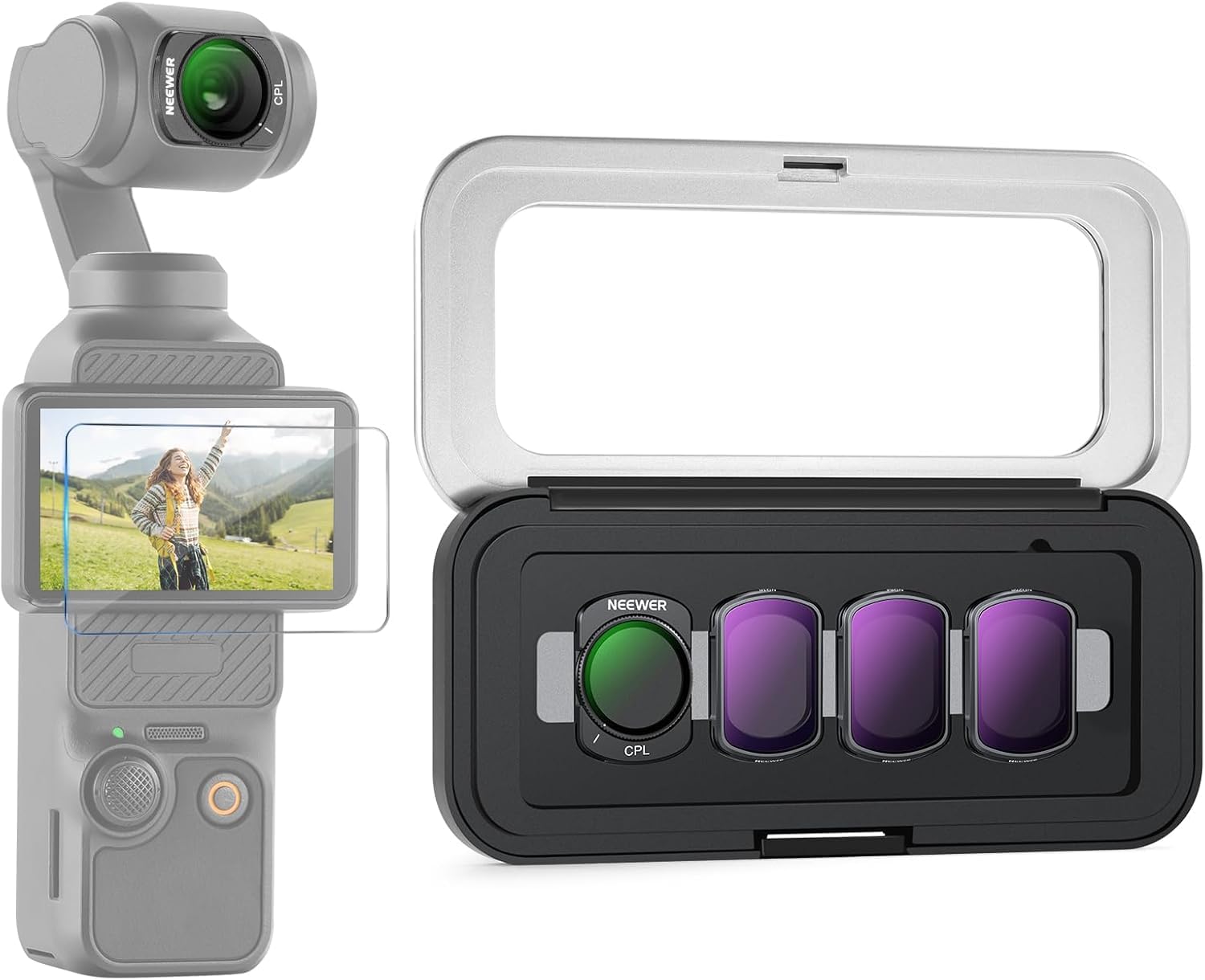 NEEWER Magnetisches ND und CPL Filterset, kompatibel mit DJI Osmo Pocket 3 / Pocket 4 / Xtra Muse, ND16 + ND64 + ND256 Set mit ND und Zirkularpolarisationsfiltern für Actionkameras