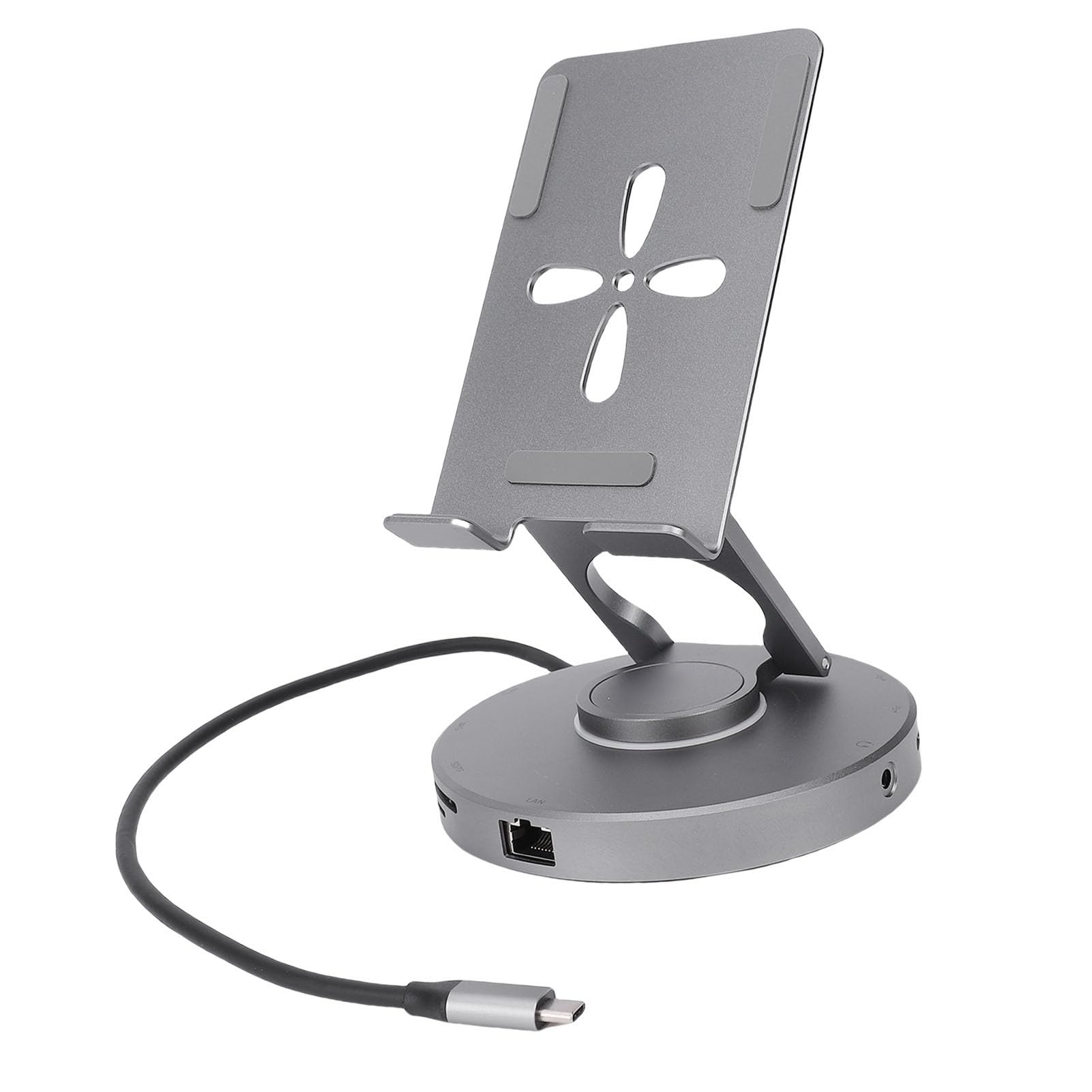 Hidyliu Supporto per Tablet Regolabile con Hub USB C 4K 10 in 1 per Dispositivi IOS e Lega di Alluminio