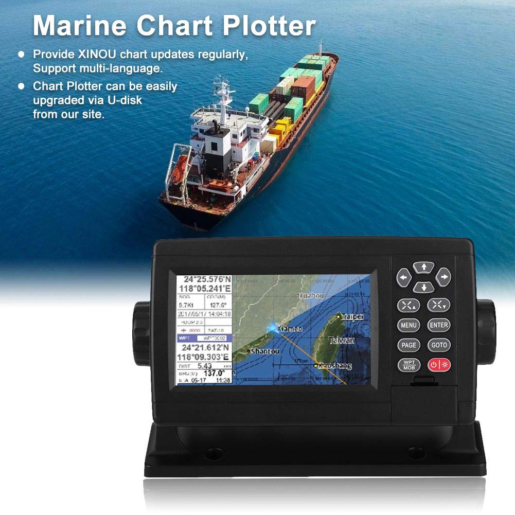 Marine GPS Navigator, 5 Inch Color LCD Double Chart Boat Satellite GPS