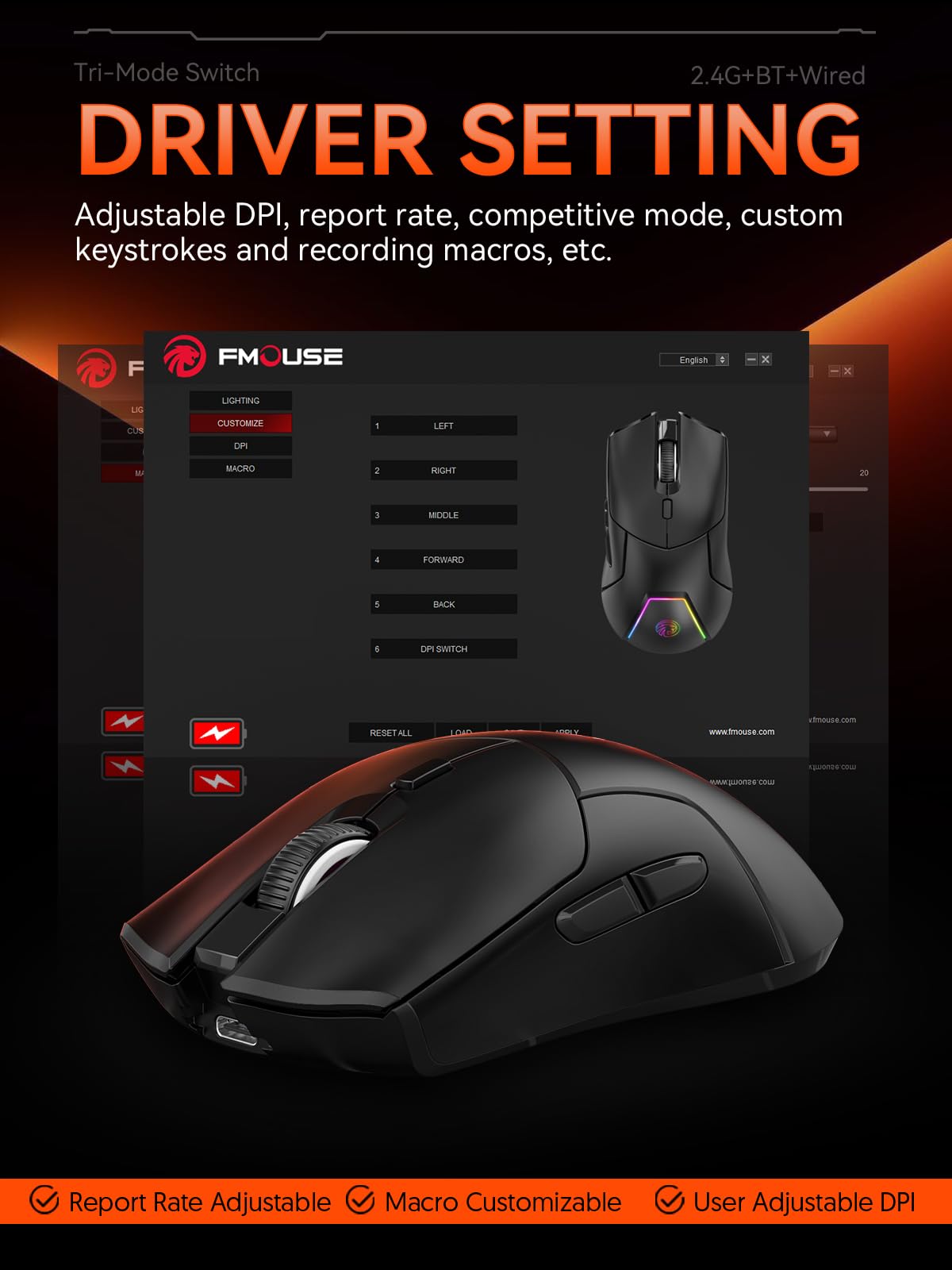 Snapklik.com : FMOUSE Wireless Gaming Mouse, PAW3311 Sensor, 12,000 DPI ...