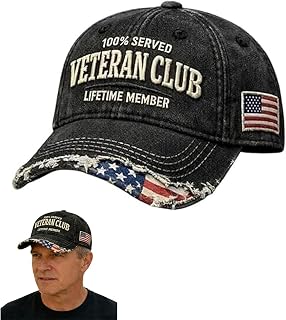 100% Served - Veteran Club - Lifetime Member, Adjustable Patriotic Veteran Hat, Gift for for Veterans Patriots Men Women
