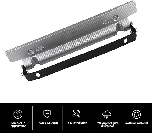 Miniatura 4 de QODOLSI Paquete de 1 soporte para matrícula de automóvil, marcos de matrícula ajustables de aleación de aluminio, kit de marco de matrícula