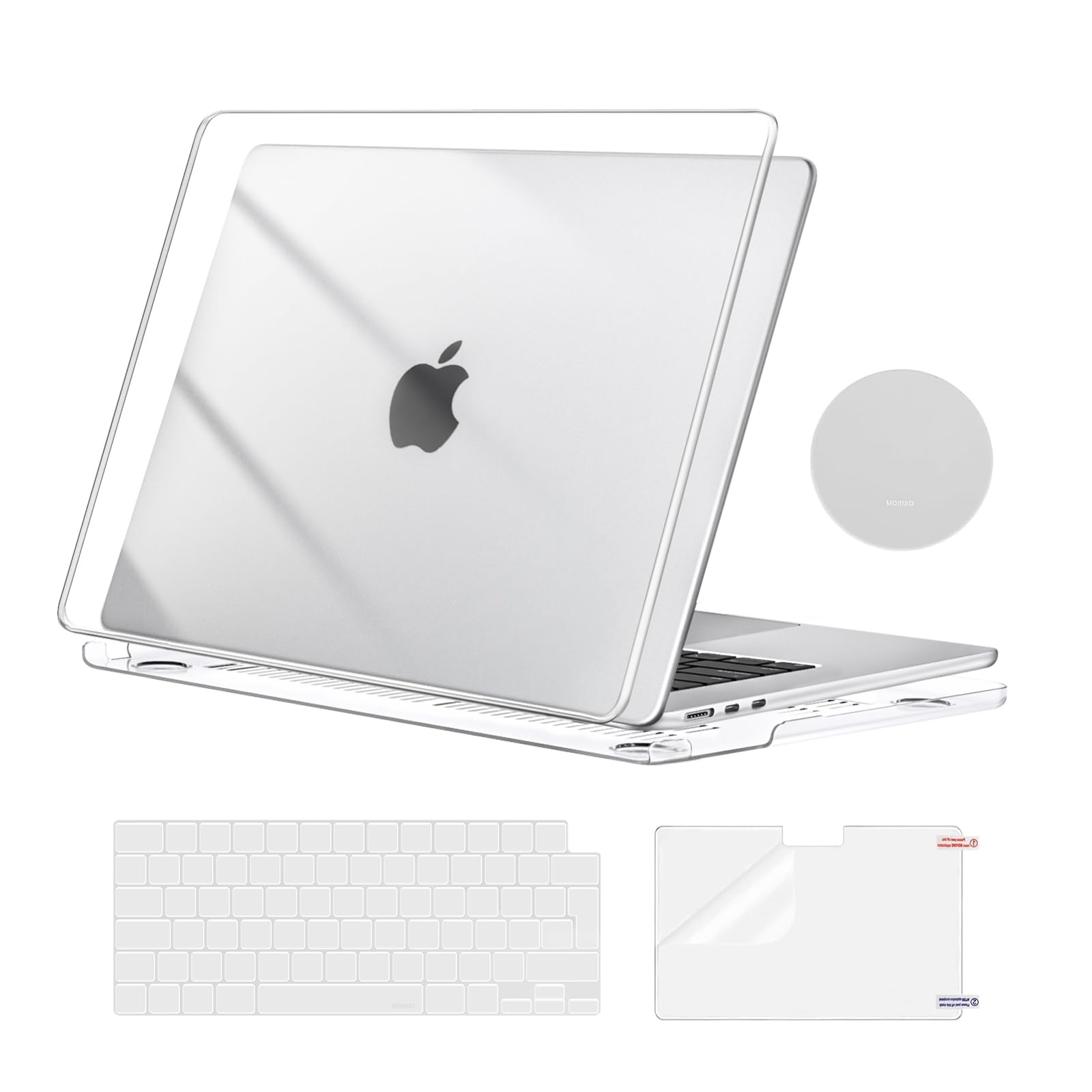 MOSISO Cover Compatibile con MacBook Air 15 Custodia M5 M4 M3 M2 2026-2023 A3448 A3241 A3114 A2941, Cover per Macbook Air 15 Pollici M5 M4 M3 M2&Copritastiera&Pellicola&Coaster, Cristallino