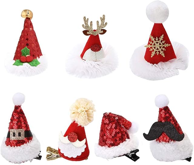 Christmas Hat Santa Hat Hair Clip,7Pcs Hair Clips Set Santa Hat Hair Clips Sequin Barrettes Hairpins Red Christmas Hair Clip Alligator Clip Red Party Hair Accessories for Christmas Hat Ornaments