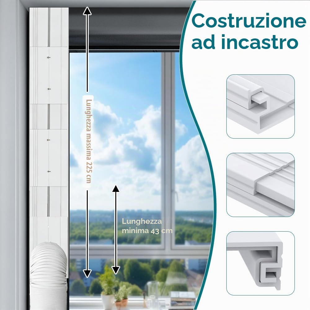 Kit Finestra Condizionatore Portatile, 6 Pezzi Condizionatore d'aria portatile Windows Vent Kit, Condizionatore Portatile Kit Finestra con Diametro di 15 cm, 43–225 cm (17–88.6 Pollici)