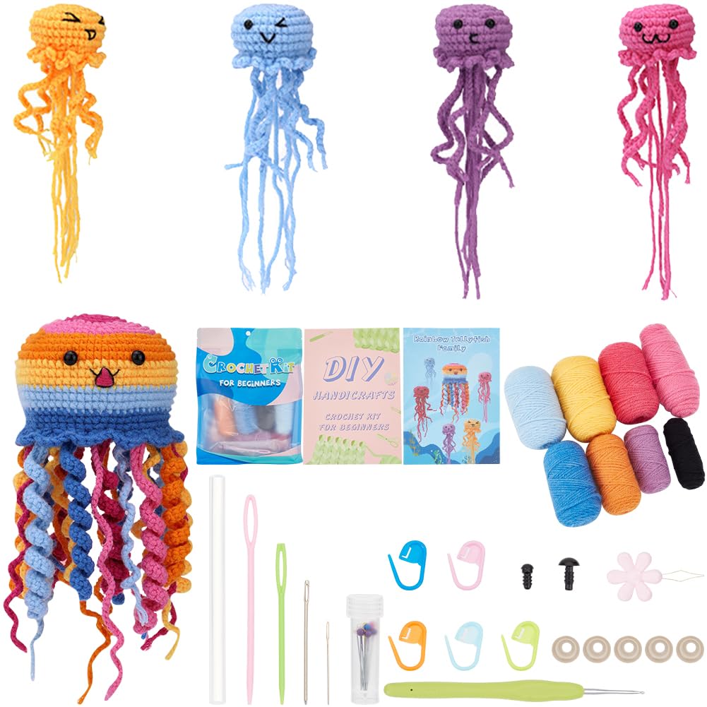 Kit Crochet Débutant Pieuvre - Laine, Crochet, Yeux Et Porte-clés Inclus (5 Couleurs)