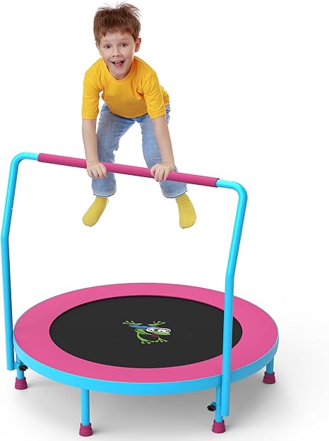 3FT Foldable Kids Trampoline, 36'' Indoor & Outdoor Mini Trampoline for Toddlers, Max Capacity 220 LBS, Adjustable Handlebar, Quiet & Safe Design