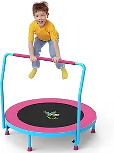 3FT Foldable Kids Trampoline, 36'' Indoor & Outdoor Mini Trampoline for Toddlers, Max Capacity 220 LBS, Adjustable Handlebar, Quiet & Safe Design