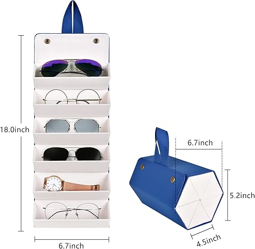 Miniatura 2 de MEGREZ Caja organizadora de lentes de sol, cuero sintético plegable para mujer, estuche organizador de gafas, soporte múltiple para lentes de sol