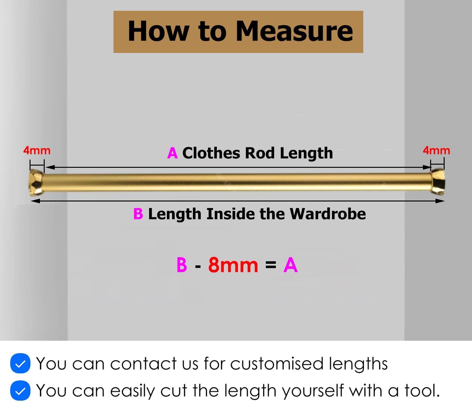 Champagne Bronze Closet Rod - Adjustable 36 Inch Wardrobe Pole Holder for Hanging Clothes, Round Valet Organizer Rail for Closet Storage, Fits 4-72 Inch Spaces