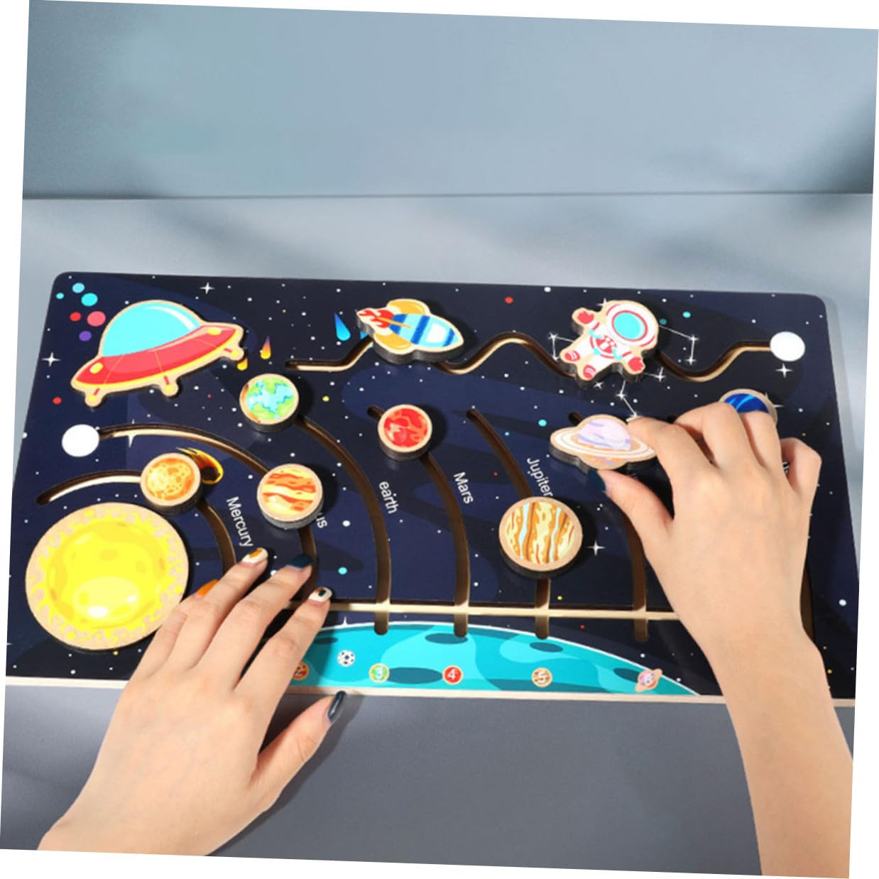 Abaodam Puzzle in Legno Solare per Bambini Pianeti Mobili, Sviluppa Riconoscimento Forme e Abilità Motorie, per Attività Prescolari di Apprendimento