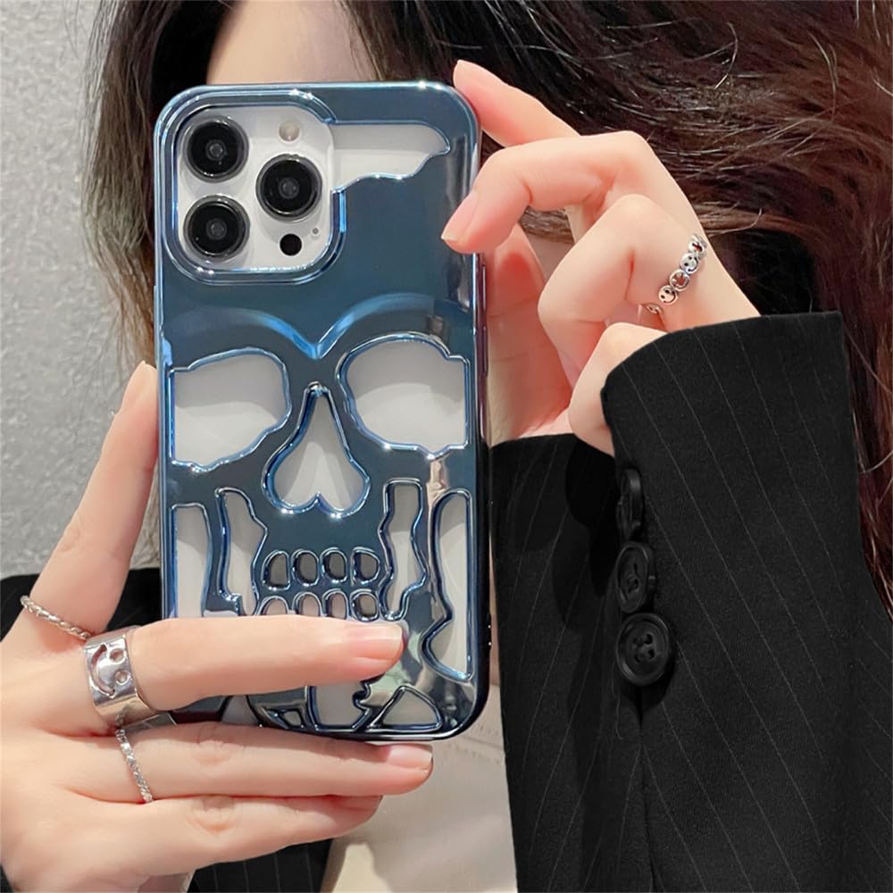 Custodia IPhone 13 Pro Max Con Teschio 3D – Design Cavo In Metallo, Antiurto, Morbida E Intagliata - 2