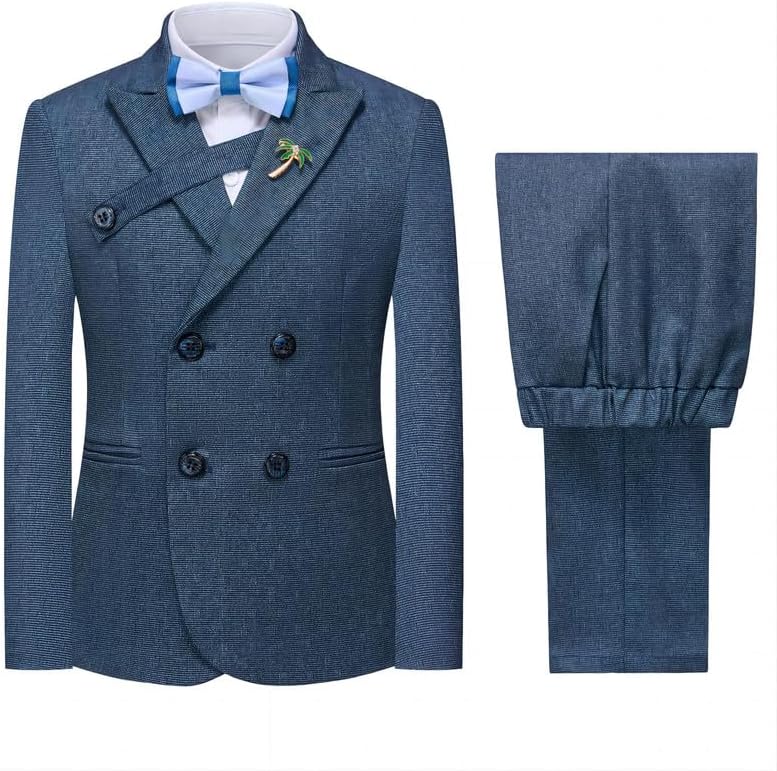 Boys Suits Plaid Double Breasted Kids Tuxedo Blazer Jacket Pants Vest Wedding