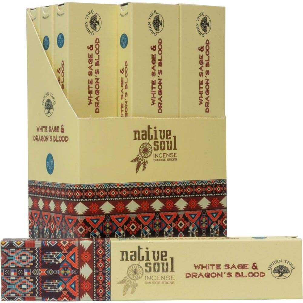 Kheops International Green Tree Incense 15 gr (White Sage & Dragon's Blood), Pack of 12