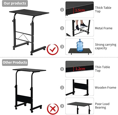 Miniatura 4 de Karl home Mesa auxiliar móvil de pie para computadora, mesa portátil de altura ajustable, bandeja de TV, estación de trabajo, sofá, mesa para