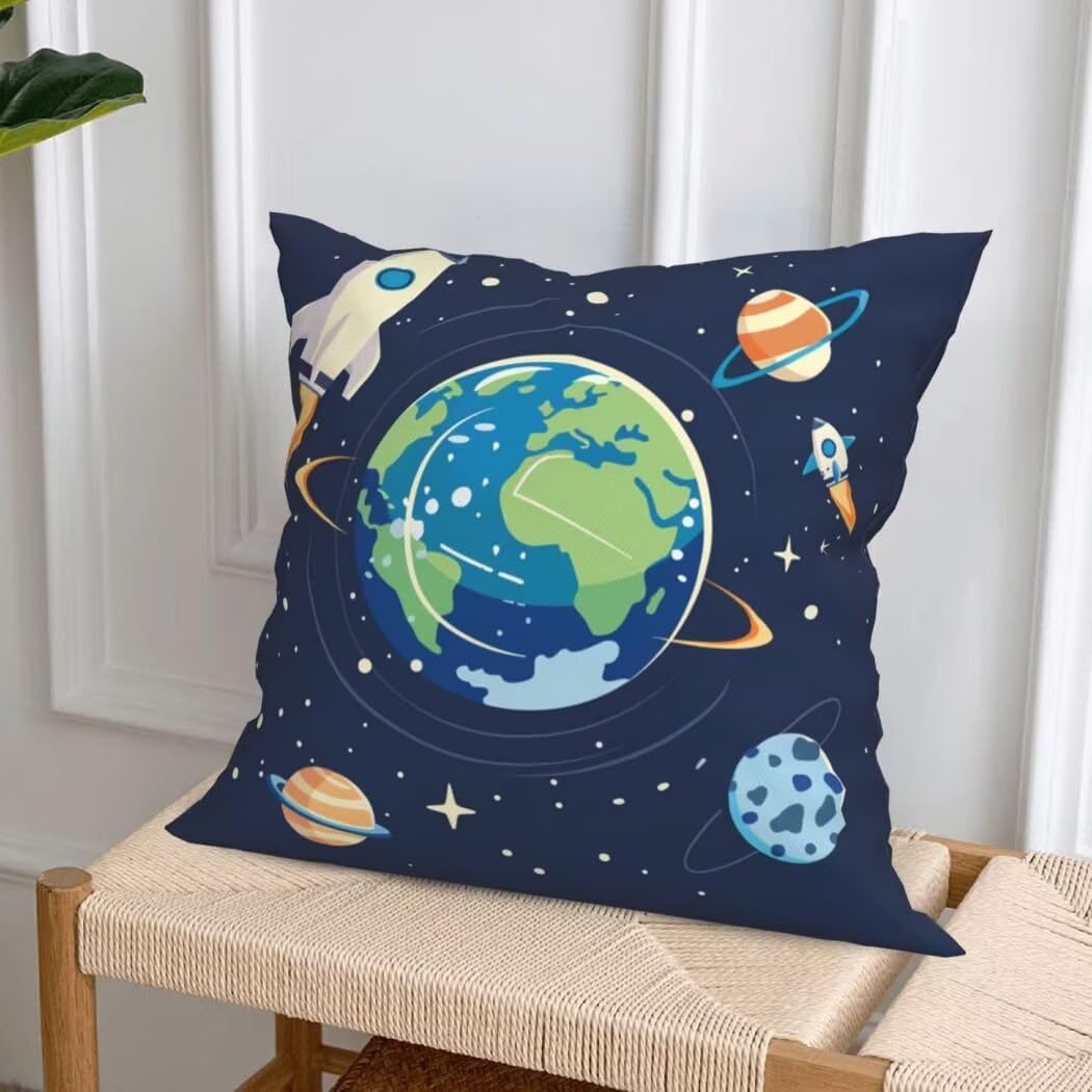 Poszewka na poduszkę z kreskówek 60 x 60 cm poszewka na poduszkę miękka aksamitna poduszka planeta dekoracyjna na sofę, 4 sztuki poszewki na poduszki z ukrytym zamkiem błyskawicznym dekoracja do domu