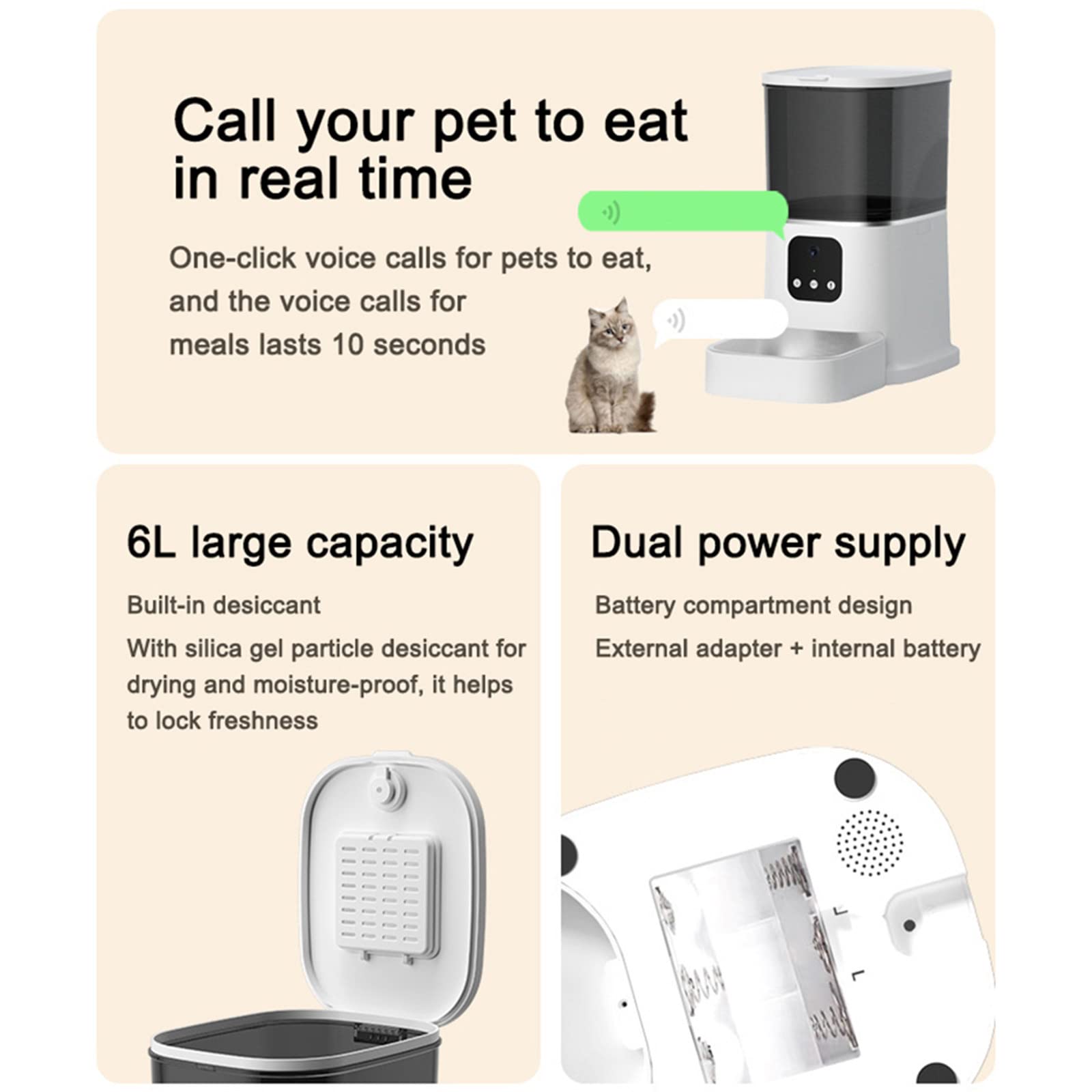Mangiatoia per gatti con fotocamera Voice Remote Timing visibile Mangiatoia per cani e gatti APP WiFi Distributore automatico di cibo per gatti Smart Pet,B