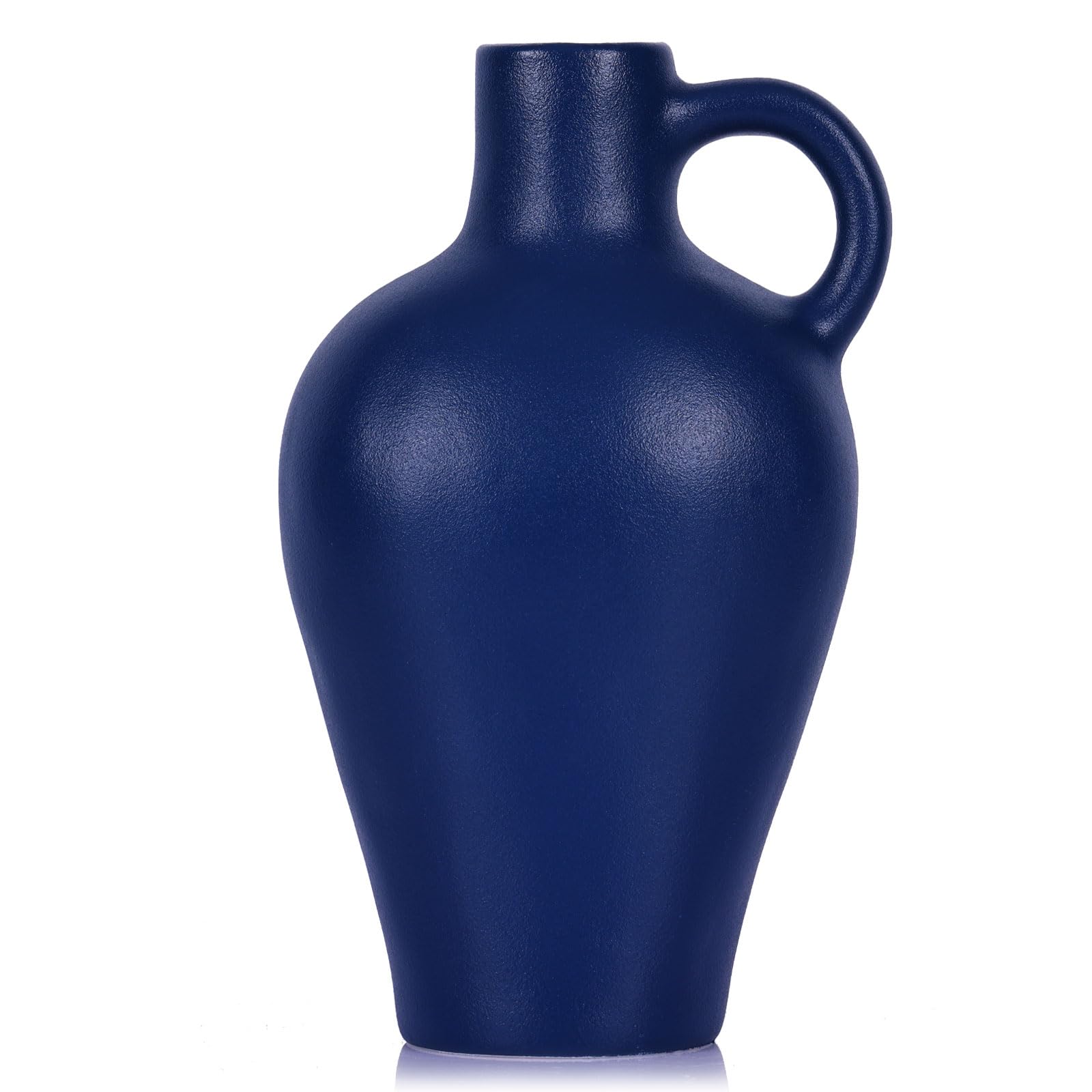 Jarrón azul de 10 pulgadas de alto, cerámica rústica moderna de granja, jarrón decorativo de cerámica azul marino para sala de estar, mesa, entrada, cocina y comedor