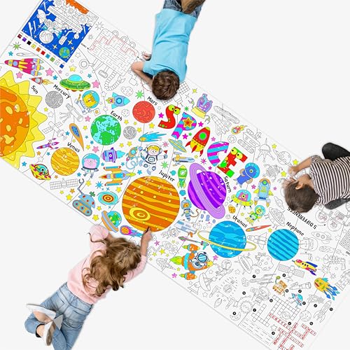 Image of Universe Coloring Poster, Large Coloring Activity Paper 75 inch x 31 inch Jumbo Size Space-themed Paper DIY Painting Drawing Banner /Tablecloth for School, Wall Decor