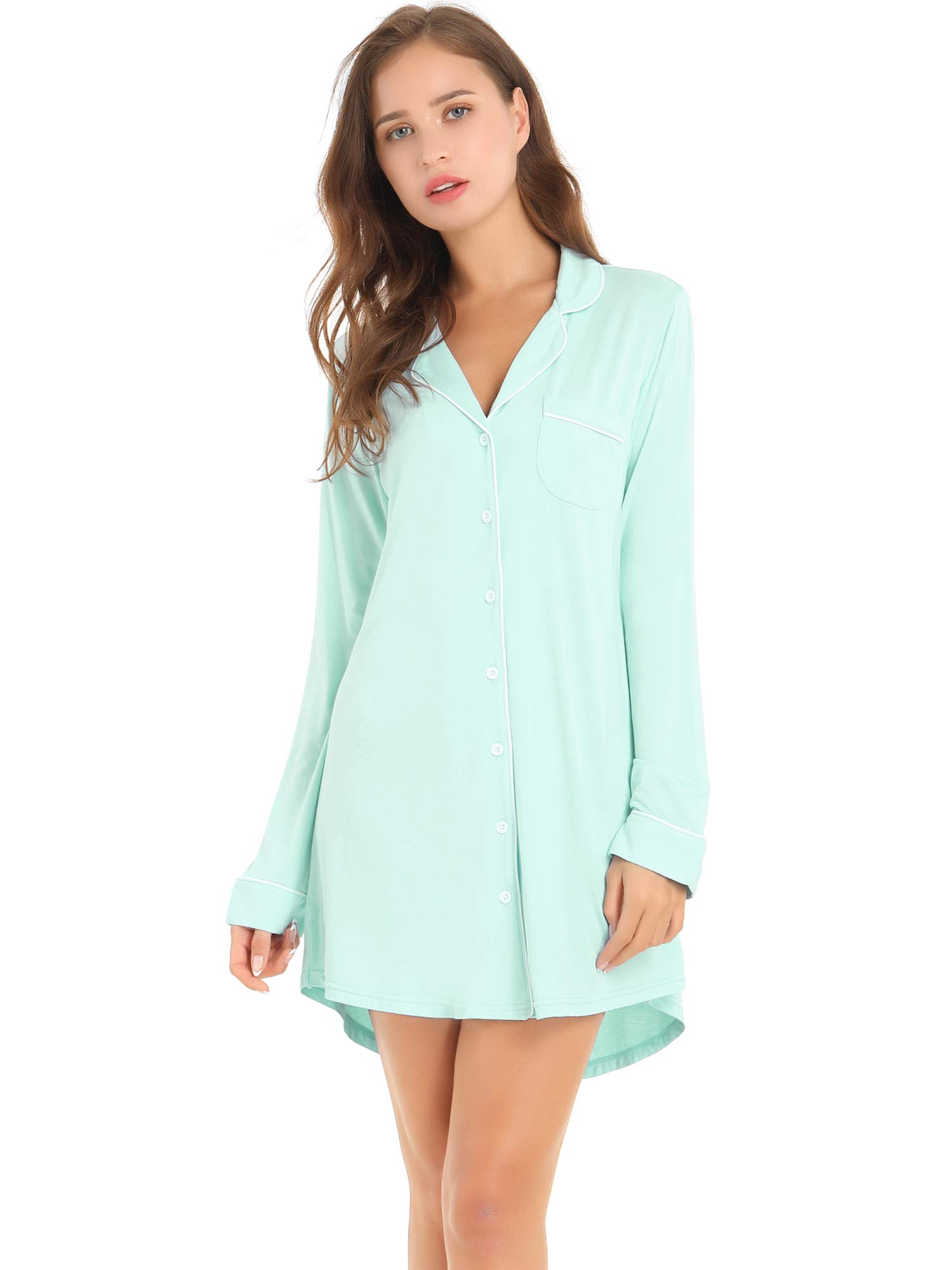 Amorbella Women's Mint Green Cooling Nightshirts Bamboo Nightdress Night Sweats Hot Flushes Nightgown