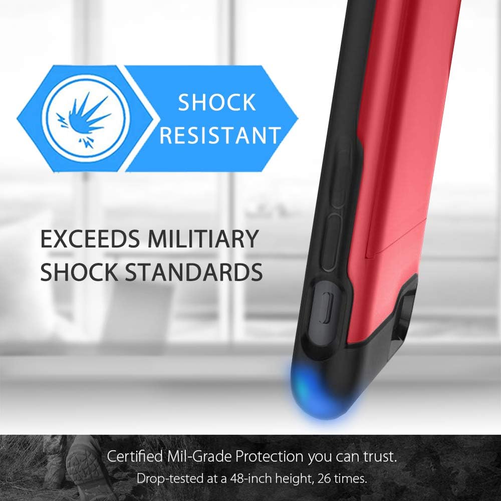 SUPBEC iPhone 7P/ 8P Plus Case with Card Holder and[ Screen Protector Tempered Glass x2Pack] i Phone 7 Plus / 8 Plus Wallet Case Cover with Shockproof Silicone TPU + Anti-Scratch Hard PC (Red)