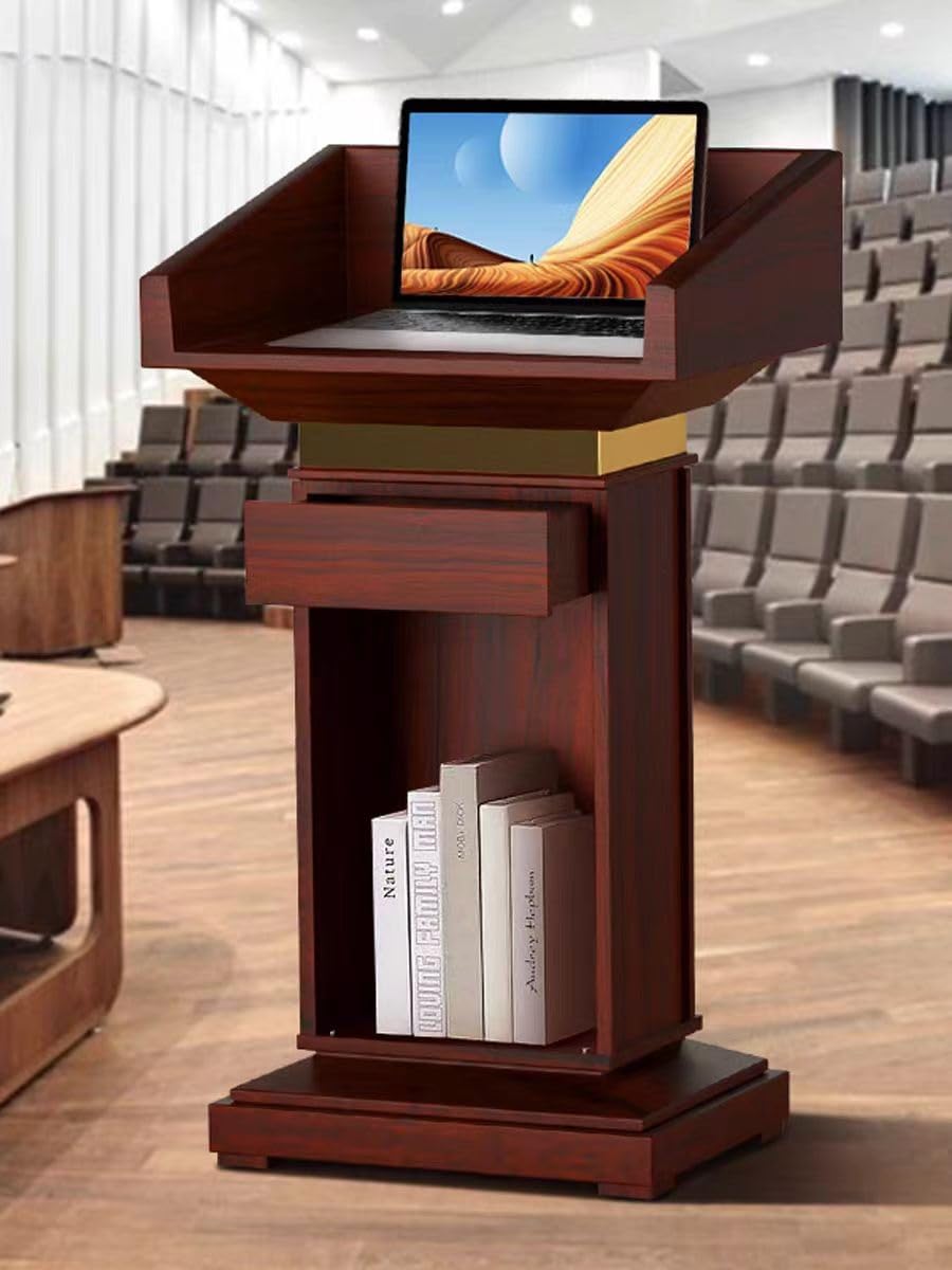 Generisch Wooden Training Podium, Recept Desk, Solid Wood Platform, Professal Coltat Counter, Ideal for Hotels, Conference Centers, and Anistrative Halls.