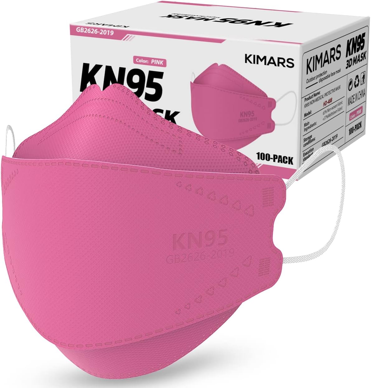 KN95 Face Masks 100 Pack, Breathable Comfortable and Disposable KN95 Mask, Pink