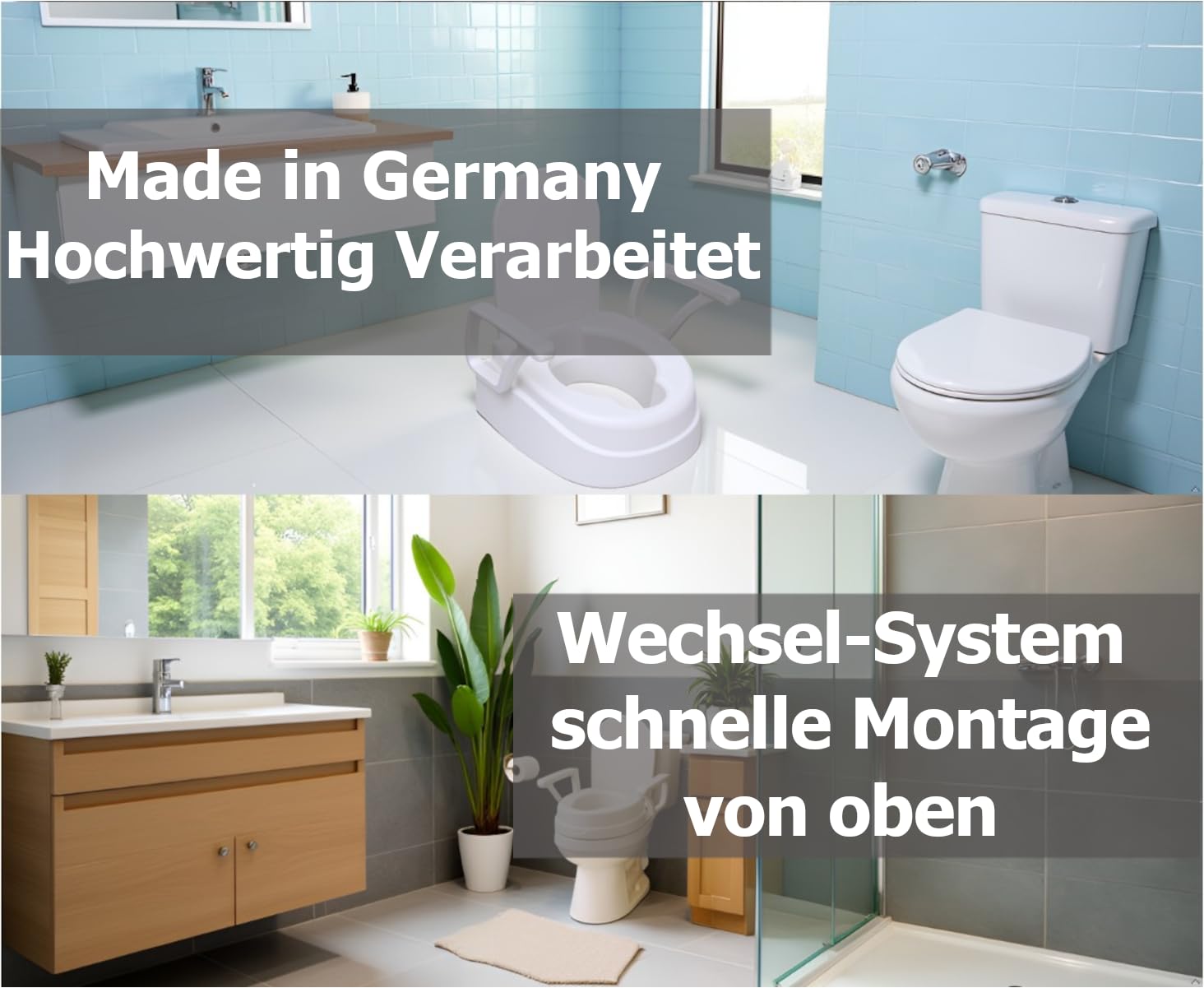 Toilettensitzerhöhung, 3-Fach höhenverstellbar von FabaCare, 15 cm mit Deckel und Armlehnen, stabile Ausführung bis 130 kg, Wechsel System 6cm,12cm, 15cm