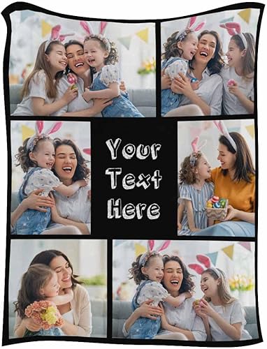 Miniatura 4 de Manta personalizada con texto fotográfico, 6 fotos, tu texto aquí, manta personalizada de franela polar para cumpleaños familiar, se adapta a sofá,