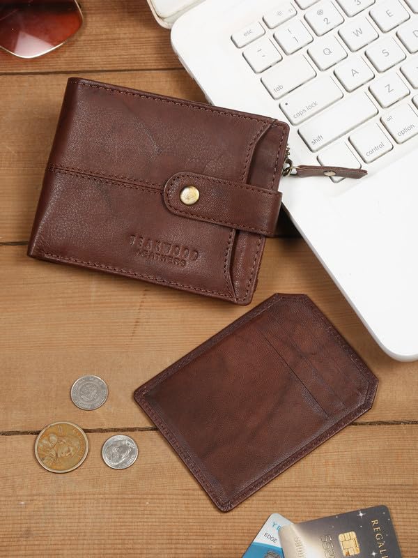 Image of TEAKWOOD LEATHERS Men's Two Fold Zipper Leather Wallet | Leather Men Wallet (Choco Brown)