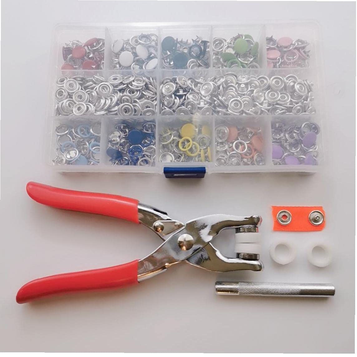 MILEVO Botones, botones a presión de puntas, juego de broches de metal con alicates para bricolaje, costura, reparación de ropa, colorido, 200 unidades organizador de almacenamiento