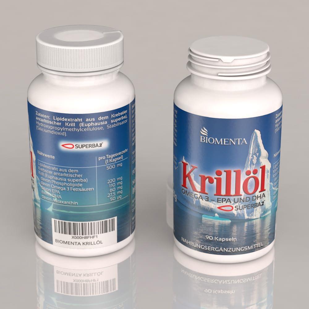 BIOMENTA SUPERBA™ Krillöl – 90 hochdosierte Kapseln aus Antarktischem Krill – Omega-3 + EPA/DHA + Astaxanthin - Premiumqualität MHD: 31.03.2026