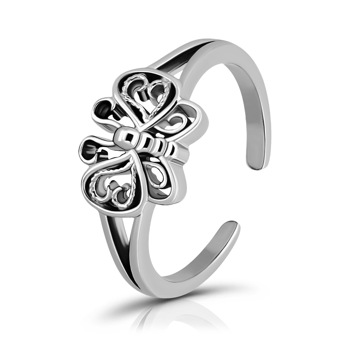 Hoops & Loops 925 Sterling Silver Butterfly Open Toe Ring for Women Men