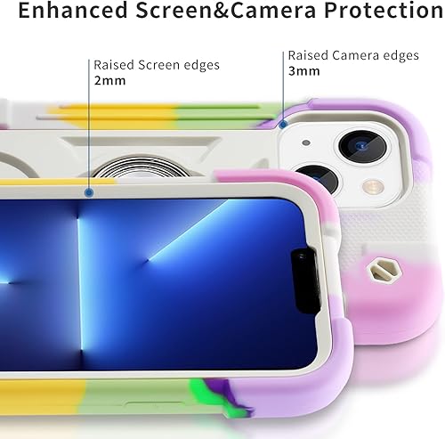 Miniatura 4 de MARKILL Funda compatible con iPhone 14iPhone 13 de 6.1 pulgadas con soporte de anillo giratorio de 360 integrado, protección contra caídas de grado