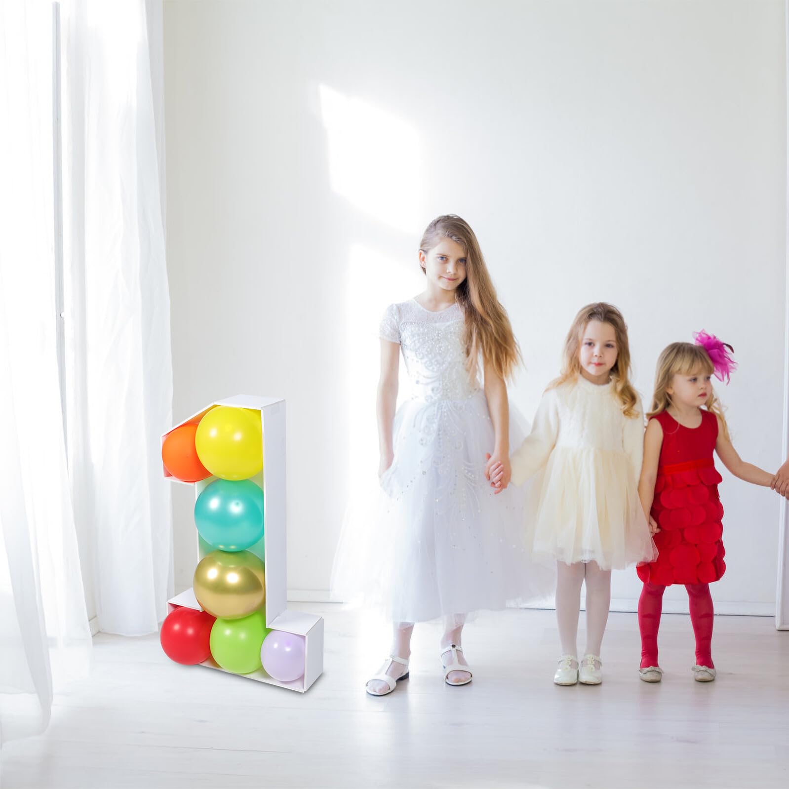 Scatola Palloncini Numero 1 in Ps Bianco per Festa Ragazzo Ragazza | Forma Numerica, per Bridal Shower e Compleanno Bimbo, Decorazione da Tavolo, Adatta a Boys