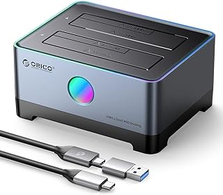 ORICO RGB USB 3.1 to SATA Hard Drive Docking Station Aluminum Alloy External Drive Dock for 2.5/ 3.5 Inch HDDs and SSDs Include 10Gbps Data Transfer Type C and Type A Cable Support 36TB-5528C3