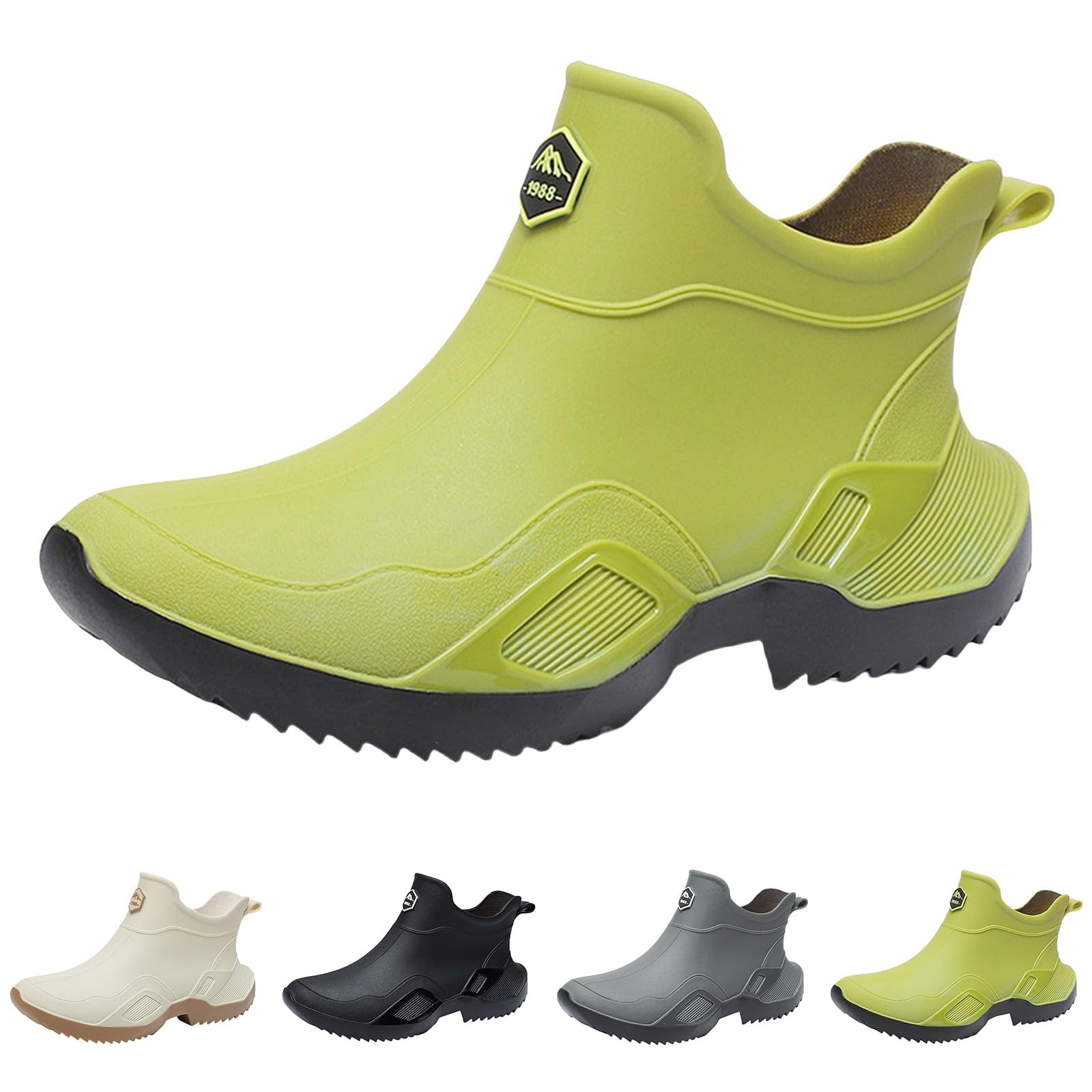 Męskie buty przeciwdeszczowe do kostek, wodoodporne, krótkie kalosze z rzeźbioną podeszwą, obuwie na platformie do modnych wędrówek po mieście, ZIELONY, 40 EU