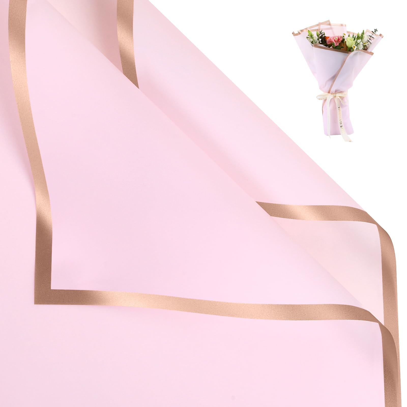 NESCCI 20 Sheets Pastel Pink Floral Bouquet Wrapping Paper - Waterproof, 22.8x22.8 inches, Perfect for Wedding, Birthday, Valentine's Day & More