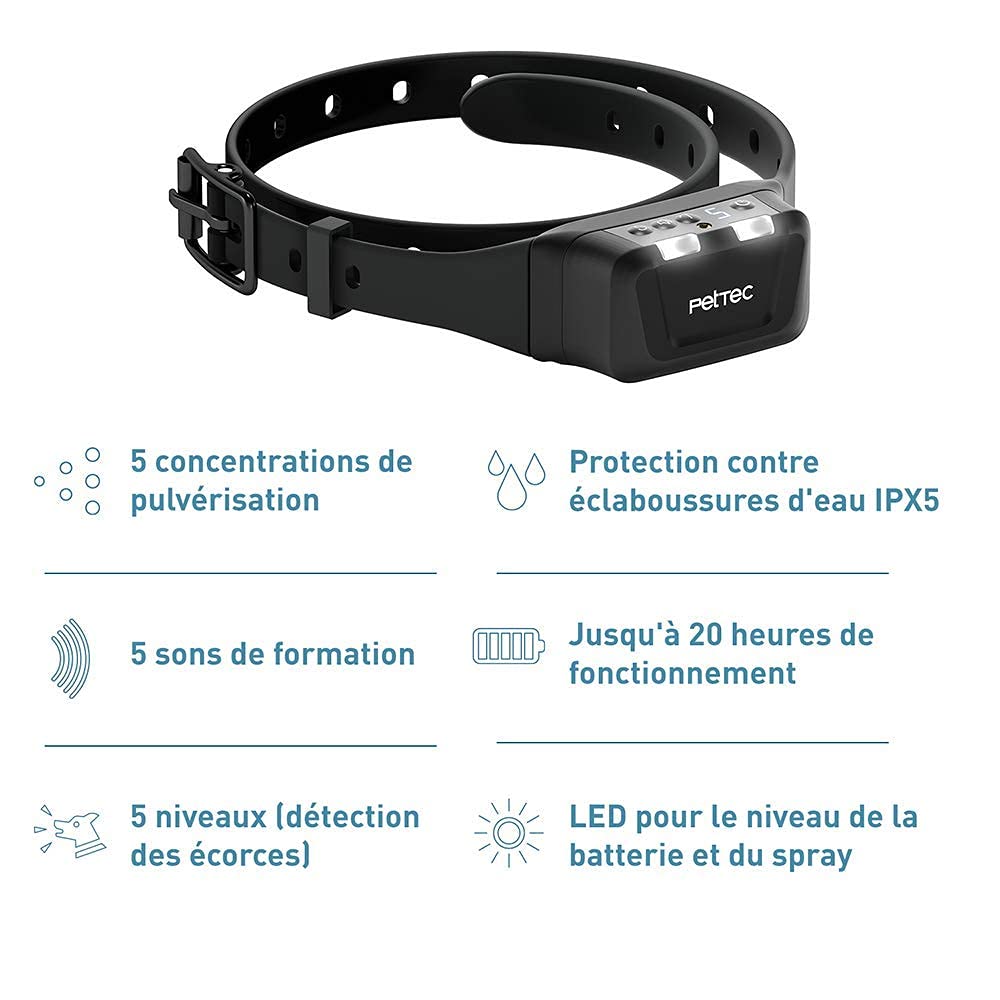 PetTec Collier à Spray avec Télécommande, Jusqu’à 600m, PetTec Collier Anti Aboiements Premium pour Chien avec Spray (Citronelle, Collier Anti Aboiements avec Spray)