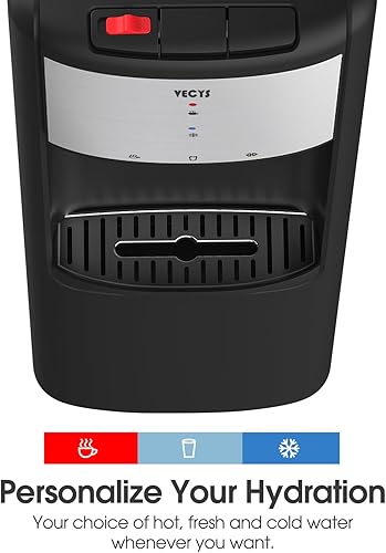Miniatura 3 de VECYS Dispensador de enfriador de agua de carga superior caliente y fría, 3 o 5 galones con bloqueo de seguridad para niños, compresor de