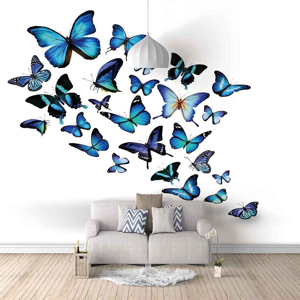 Papier Peint Papillon Bleu pour Rénover un Mur | Toile Géante 200x140 cm