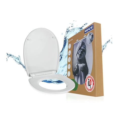 WENKO WC Sitz Mod. Biban, Toilettendeckel mit Absenkautomatik, Relief-Druck und Otter-Motiv, hohe Belastbarkeit bis 350 kg, abnehmbar, Klodeckel aus bruchstabilem Thermoplast, oval