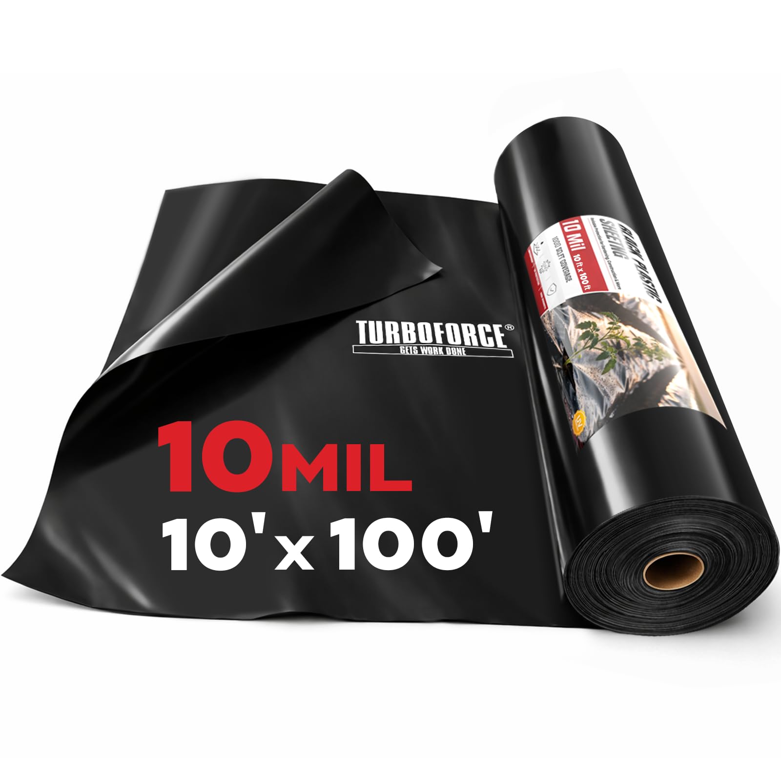 10 Mil Black Plastic Sheeting (10' x 100') - Heavy Duty, Waterproof, UV Resistant Polyethylene Sheeting Roll for Greenhouse, Vapor Barrier, Construction, Garden &amp; Ground Cover, Black
